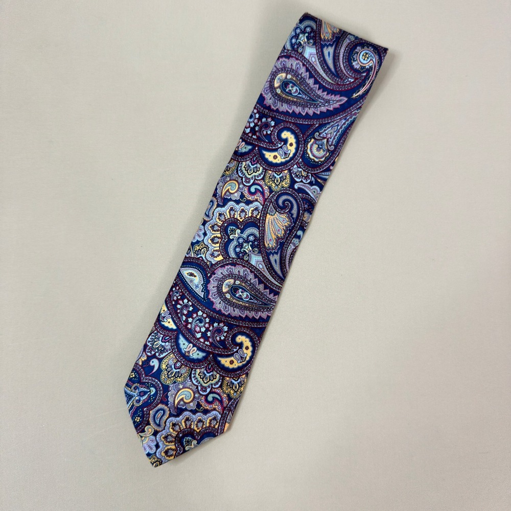 Brioni Paisley Silk Tie Mens OS Blue Yellow Multi Excellent Italian Designer